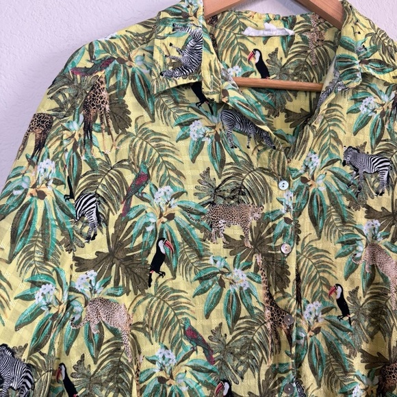 Jane + Delancey Safari Jungle Tropical Lightweight Long Button Front Tunic Top - Picture 3 of 11